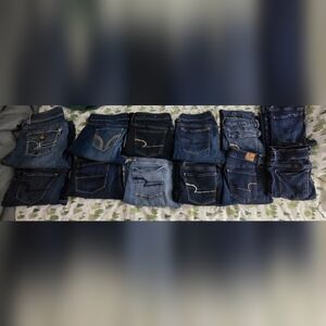 Blue Jeans with Distressing and Contrast Stitching